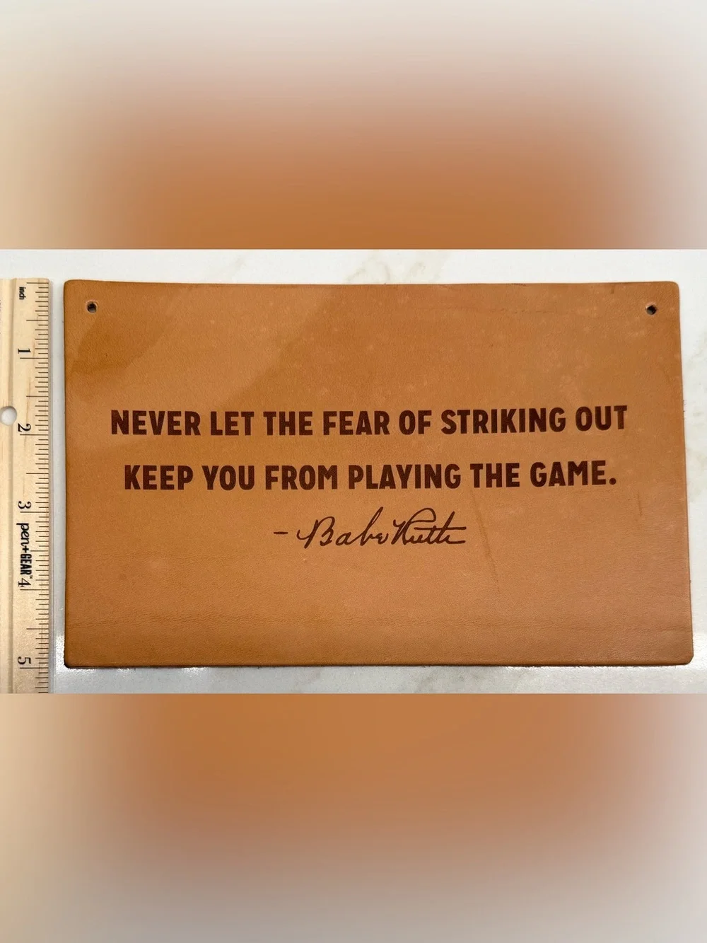 Magnolia Babe Ruth Leather Baseball Quote Sign 8” x 5”
